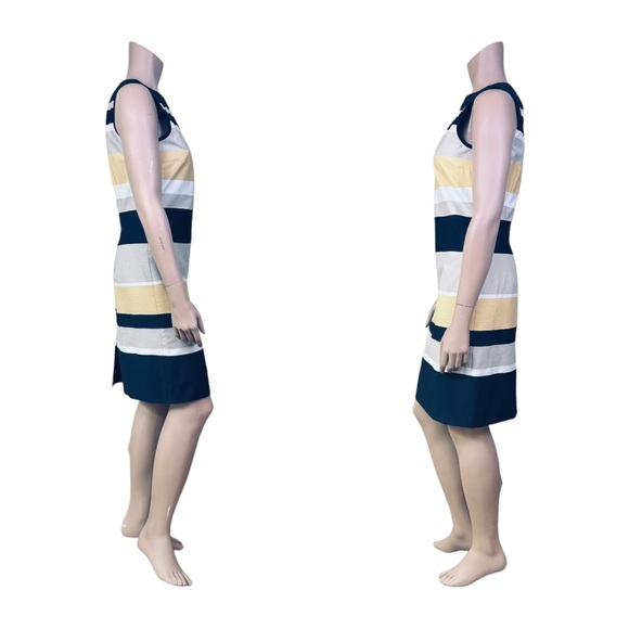 Hobbs London Colorblock Striped Sleeveless Cotton Summer Dress - Yellow / Black - Picture 3 of 8